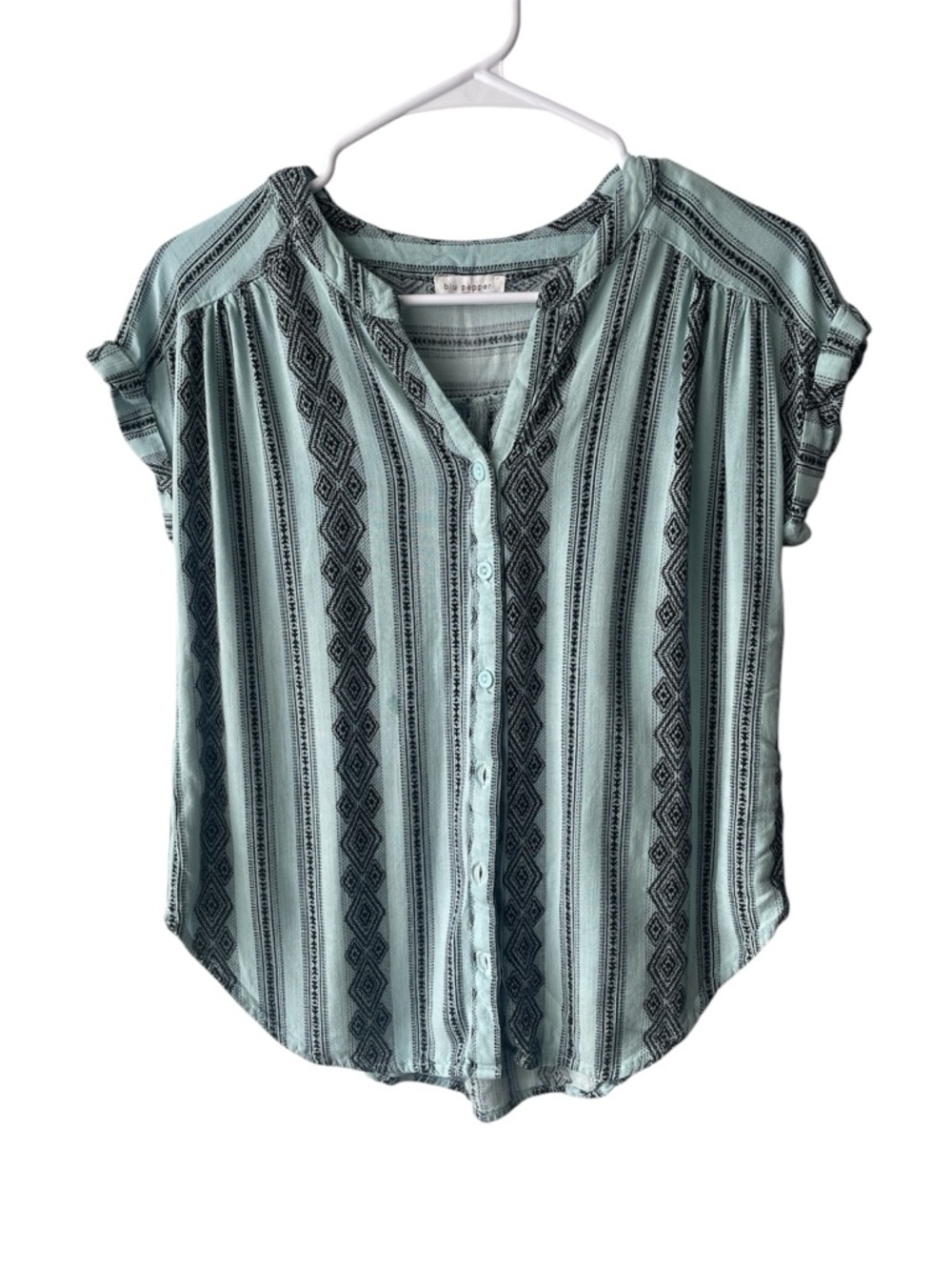 Blu Pepper Mint Green Striped Button-Down Blouse
